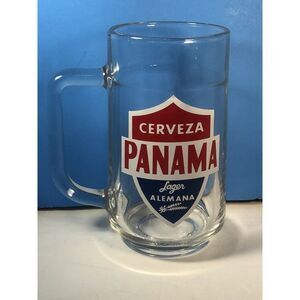 Cerveza Panama Lager Alemana Blue & Red Badge LH'r Glass Beer  Mug